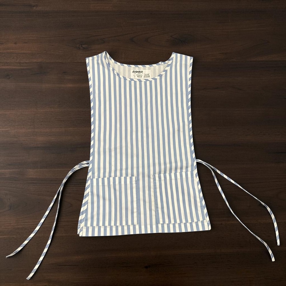 Angelica Uniform Group Vintage Blue White Striped Smock Apron Side Tie Medium